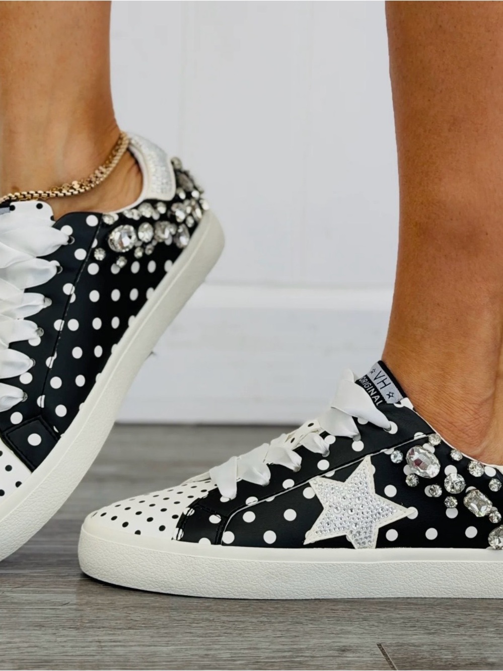 Vintage Havana Studded Polka Dot Star Sneakers - Black & White - Picture 2 of 5